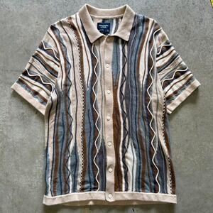 Abercrombie & Fitch Coogi Style Textured 3D Knit Button Up Shirt Sz Medium